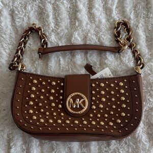 Michael Kors Brown Shoulder Bag with Gold Studs